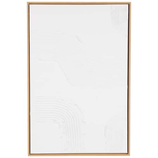 24" x 36" White Abstract Living Room Canvas Framed Wall Art with Brown Frame